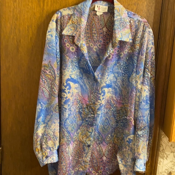 Maggie Sweet Tops - Sparkling Blues Blouse SIZE XL EUC